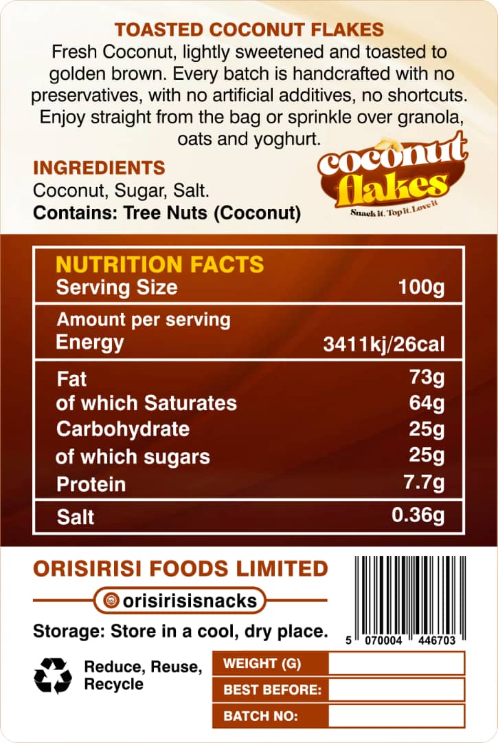 Orisirisi Unsweetened 120g coconut flakes